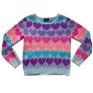 Girl’s Knitted Rainbow Hearts Winter Sweater